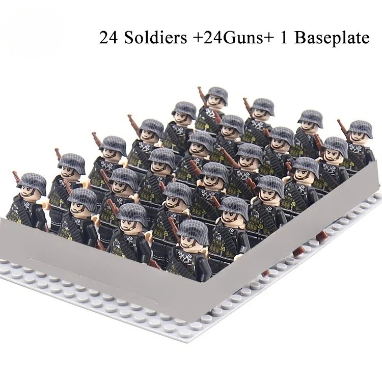 24-teiliges Armeesoldaten-Bausteinset mit Mini-Puppen und Untergrund, DIY-Kriegsszenen-Bausteine, Kinderspielzeug-Sammlung – Detail 13