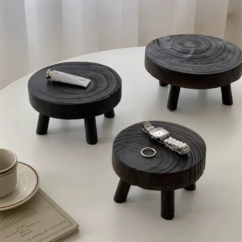 Wabi Sandy Wind Solid Wood Tatami Carbonized Small Coffee Table Low Table Japanese Zen Homestay Black Base Vase Shelf