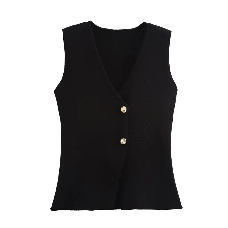 Fall Clothes 2024 Women Waistcoat V Neck Swetaer Vest Women Golden Button Front Swater Vest For Woman Vest Blazer Knit Workwear