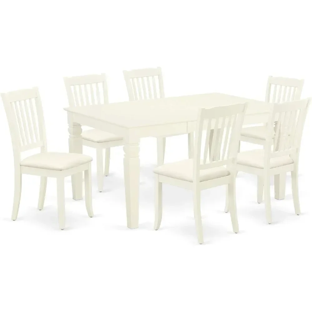 7 Piece Kitchen Set Consist of a Rectangle Table with Butterfly Leaf and 6 Linen Fabric Dining