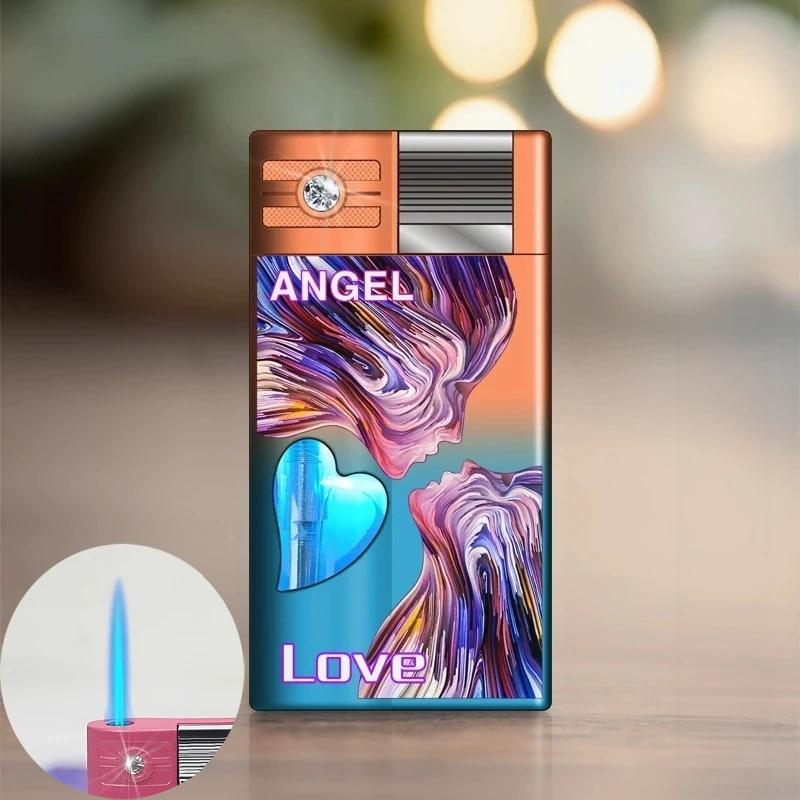 New Metal Ultra-thin Heart-shaped Visible Window Inflatable Lighter with High Aesthetic Value, Windproof Jet Flame Lighter Gift