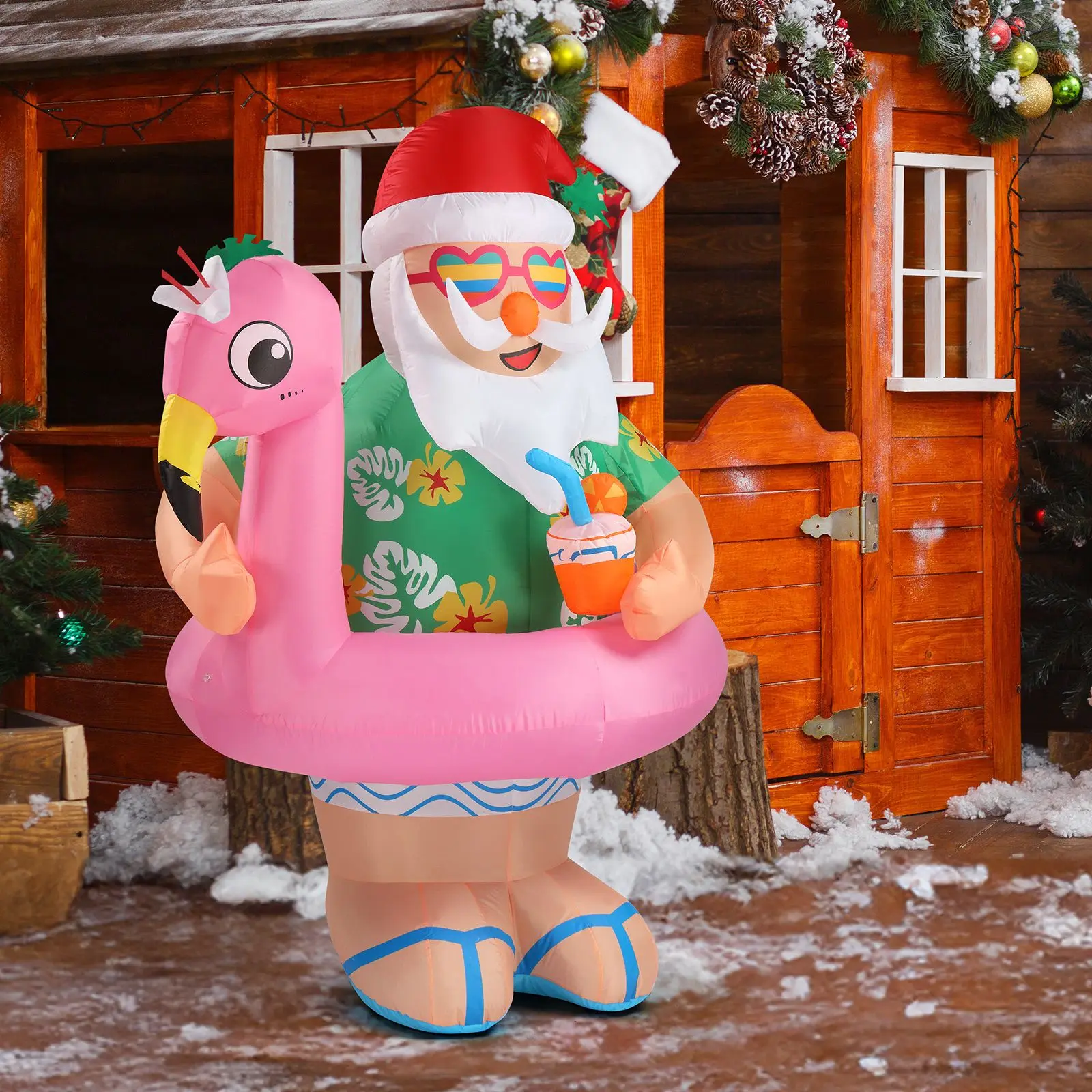 5.9 FT Lighted Christmas Inflatable Decoration, Hawaii Santa Claus Outdoor, Funny Blow Up Yard with Built-in LED for Holiday