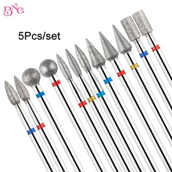 BNG 5Pcs/set Flame Nail Drill Bits Diamond Milling Cutters for Manicure 3/32'' Pro Drill Tips for Nails Cuticle Remove Tools