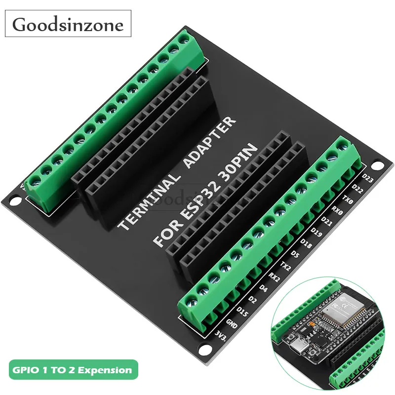 

ESP32 GPIO Breakout Board - GPIO 1 to 2 Expander for 30-Pin ESP-WROOM-32/ESP-32S Development Boards