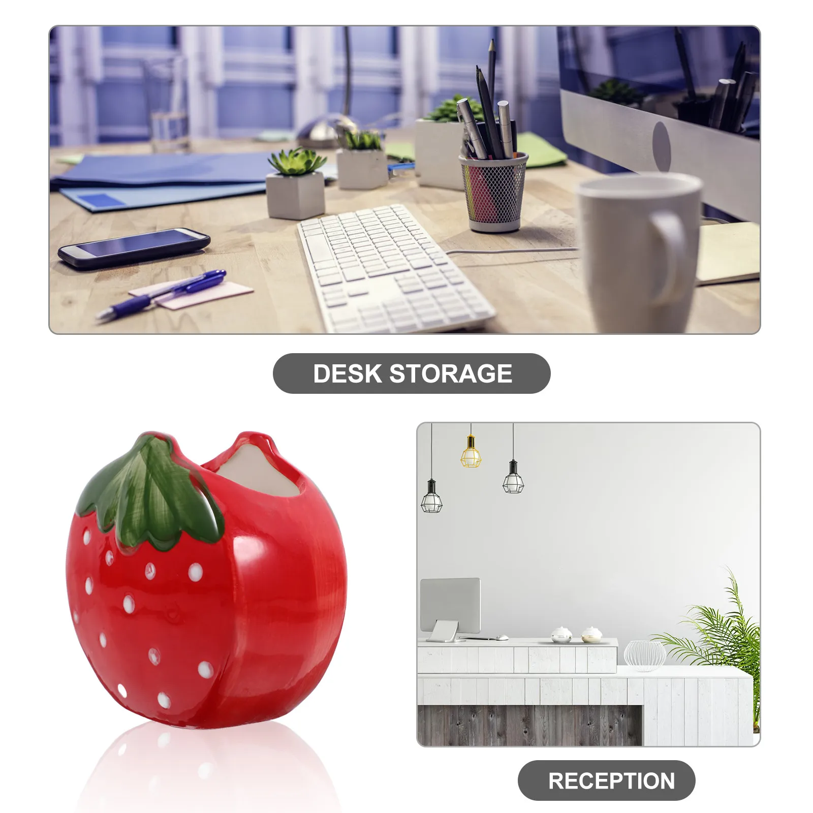 Desk Pen Holder Strawberry Shape Stationery Storage Organizer Lightweight Portable for Home Office Strawberry Pencil Holder