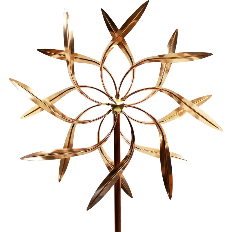 

Kinetic Copper Wind Sculpture Dual Spinner - Dancing Willow Leaves