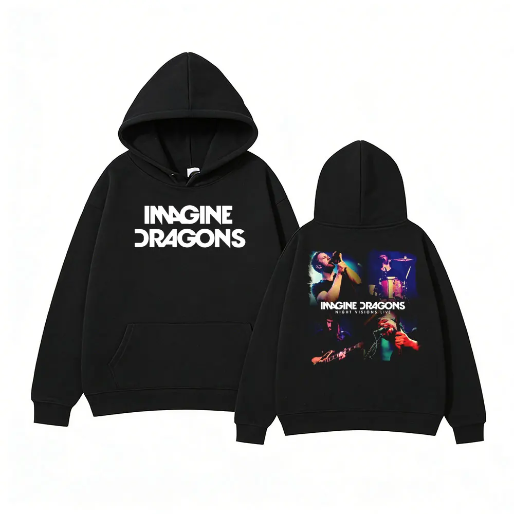 Imagine Dragons Night Visions Live Graphic Hoodie Unisex Retro Rock Band Streetwear Pull-over pour hommes et femmes