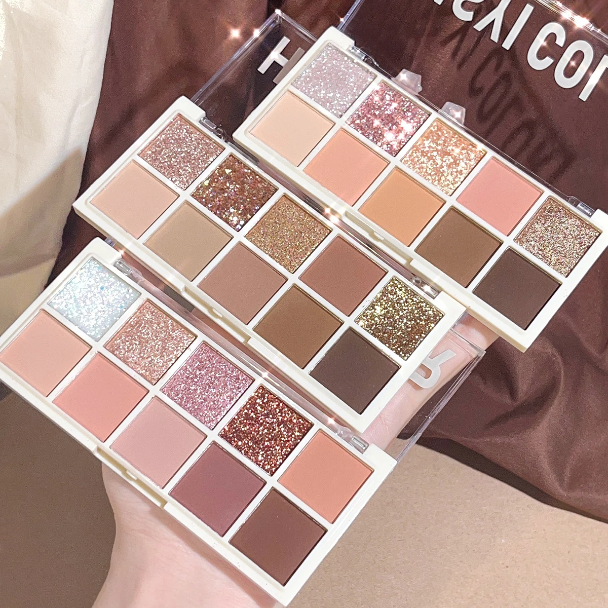 10-color eyeshadow palette matte, soft milk tea tone, soft, low saturation natural makeup, daily contouring makeup
