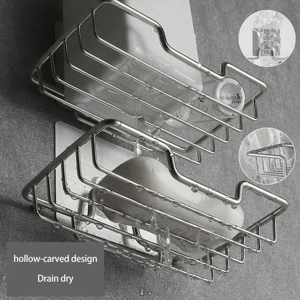 No Punching Soap Rack Wall Mounted Soap Holder Stainless Steel  Sponge Dish Bathroom Accessories Soap Dishes Self Adhesive 비누통