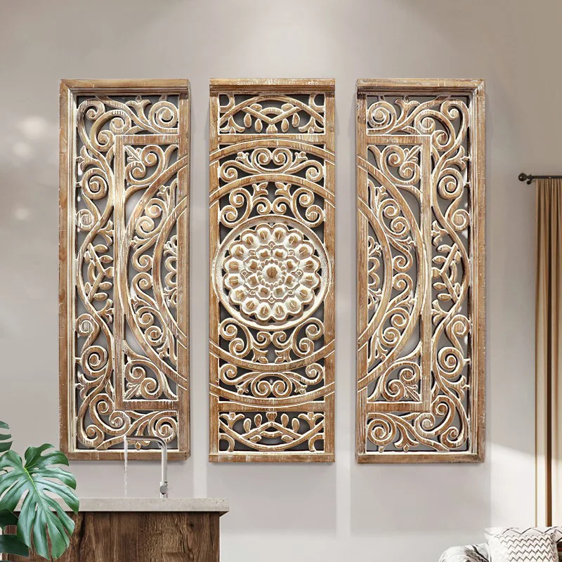 

Vintage wooden carved wall decoration, living room decoration, homestay hotel restaurant entrance combination wall hanging