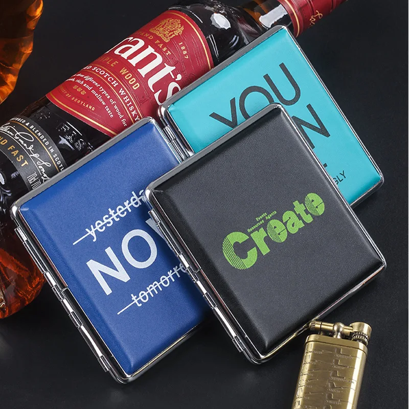 Portable PU Leather Metal Cigarette Case Cigar Storage Box Tobacco Cases Tobacco Holder Outdoor