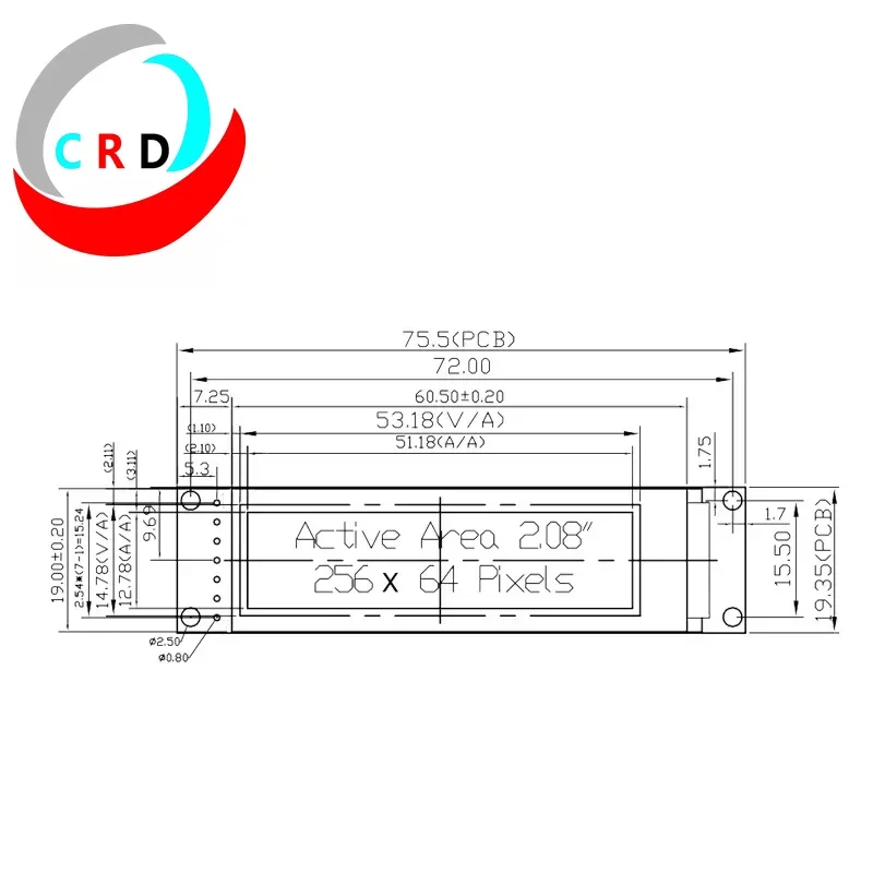 Changruida 2.08 polegadas OLED LCD 256x64 cinza ajuste de liberação SH1122 módulo monocromático de 7 pinos SPI lcd raspberry pi tela SPE32