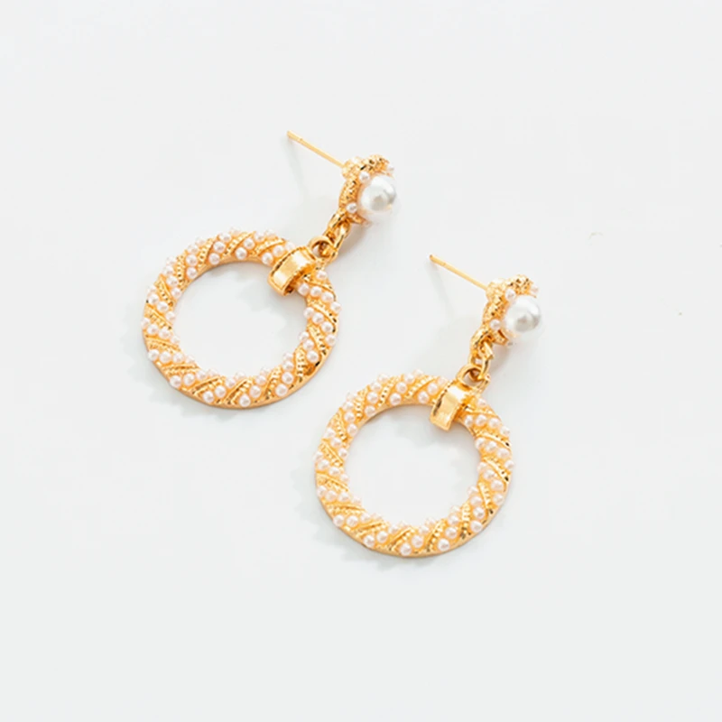 Geometric Pearl Earrings Circle Earrings Fashion Rhinestone Ear Studs Female Jewelry Accessories