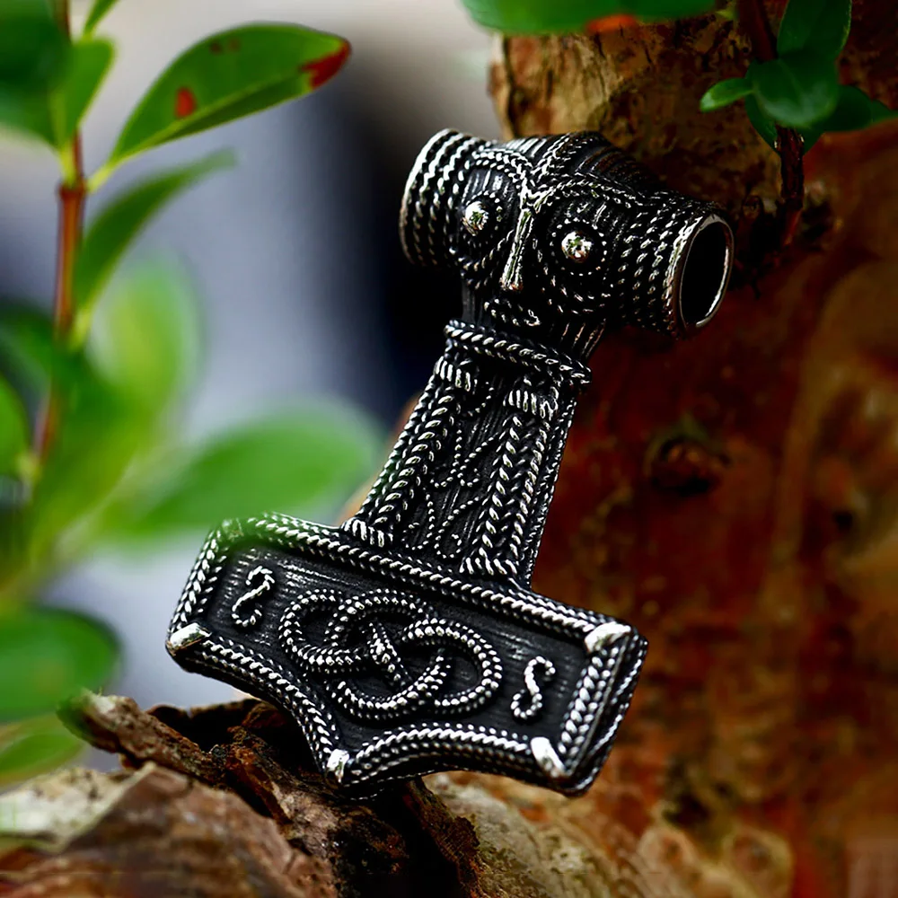 Vintage Viking Owl Pattern Pendant For Men 316L Stainless Steel Nordic Mjolnir Thor\'s Hammer Necklaces Amulet Jewelry Wholesale