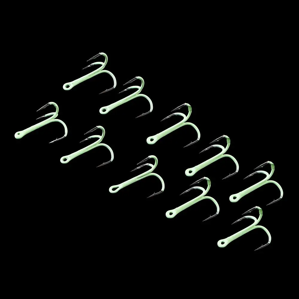 

High Carbon Steel 2# 4# 6# 8# 10# 10PCS/Lot Sharpened Glow In Night Luminous Treble Hooks Treble Hooks Luminous Fishing Hooks