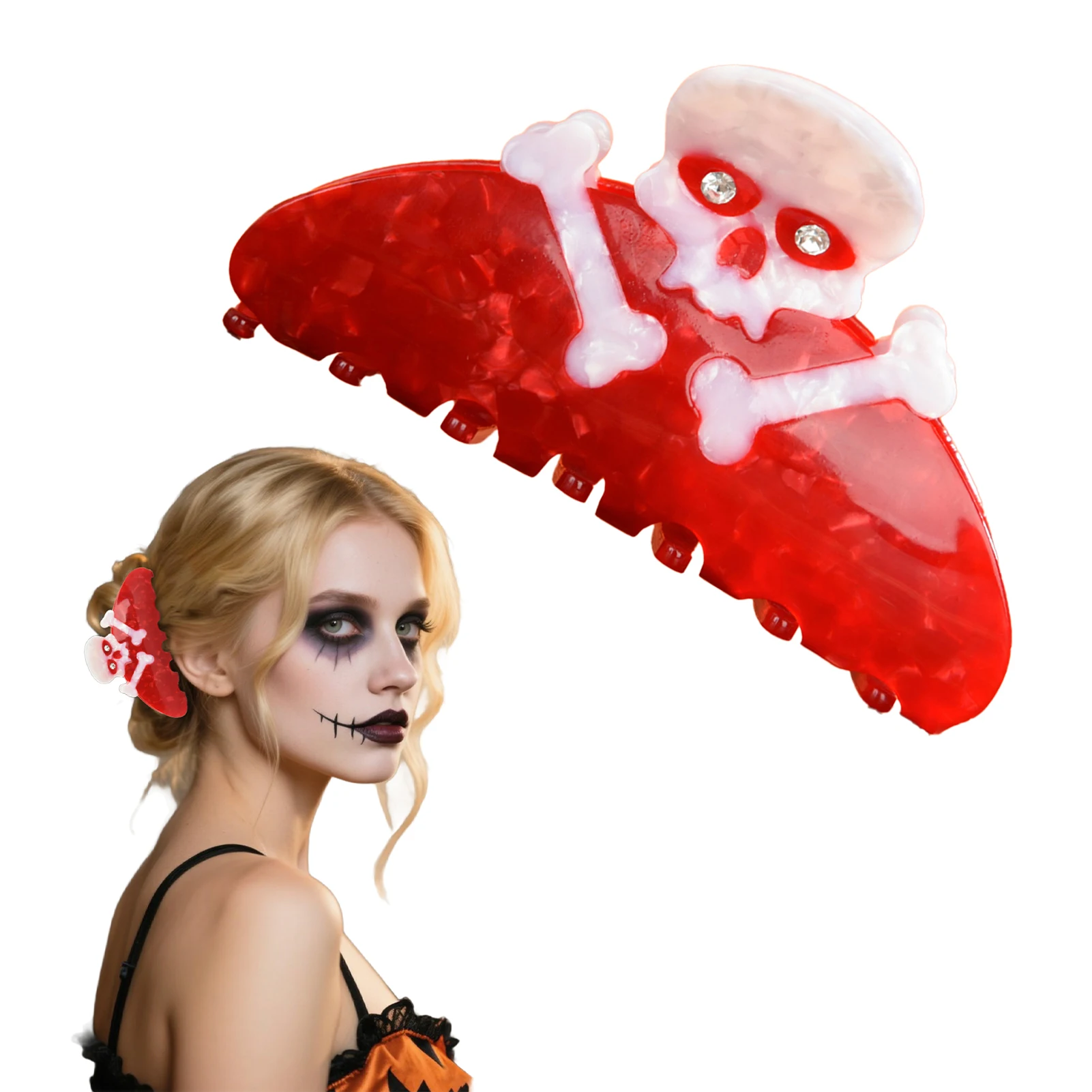 Skelett-Haarspangen, Acetat-Haifisch-Haarklammern, leichter Halloween-Haarschmuck für Frauen und Mädchen, gruselige Haarspangen