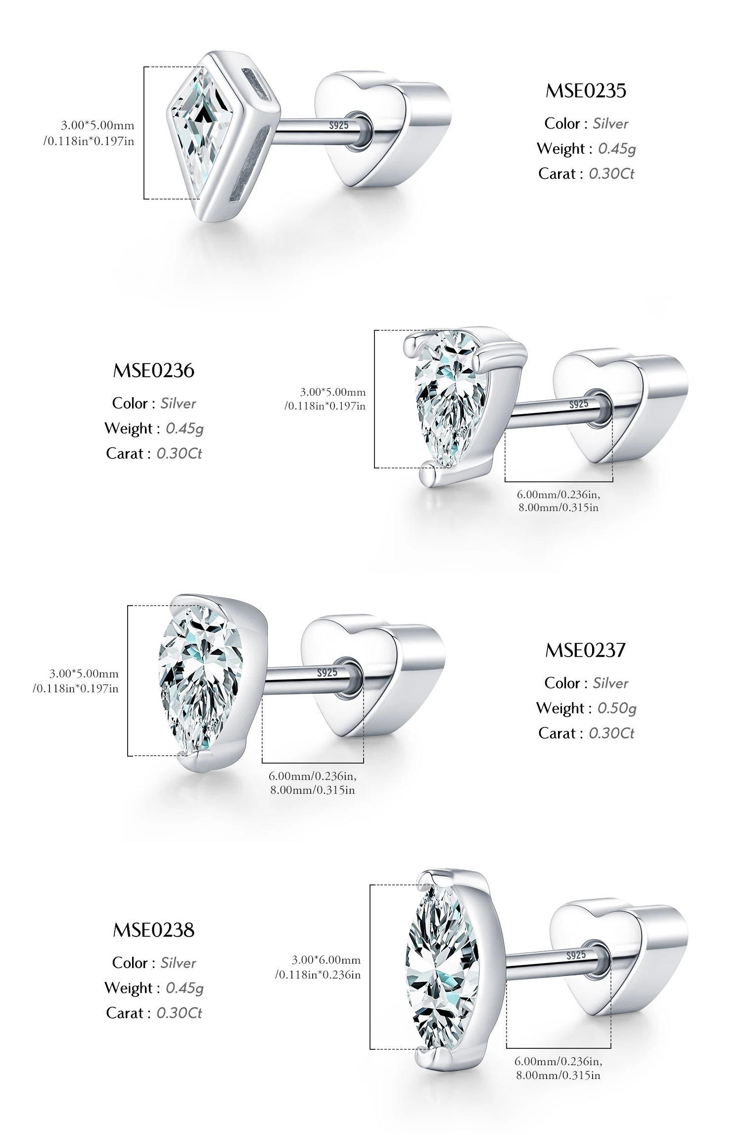 MODIAN 1PC D Moissanite Cartilage Stud 925 Sterling Stapelbare Schraub-Ohrstecker in mehreren Formen für Frauen Urlaubsschmuck – Detail 13