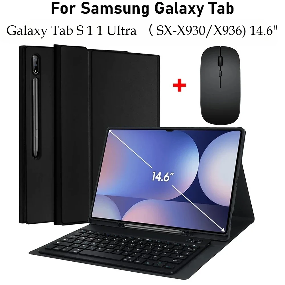 

Для Samsung Galaxy Tab S11 Ultra 14,6-дюймовый чехол SM-X930/SM-X936 с клавиатурой для Tab S11 Ultra 14,6 PU Funda со слотом для ручки