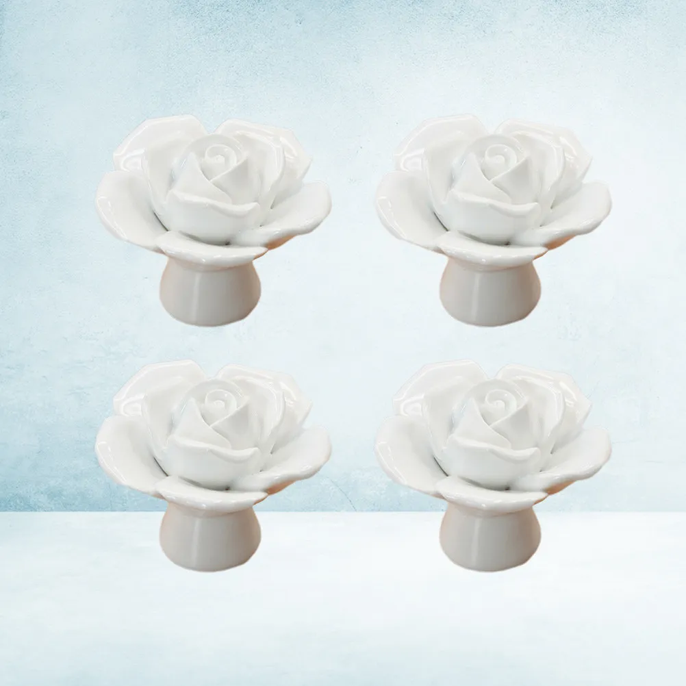 4Pcs Ceramic Flower Pull Handles Rose Design Modern Drawer Knobs for Cabinet Wardrobe Dresser Cupboard Hardware Stylish Decor