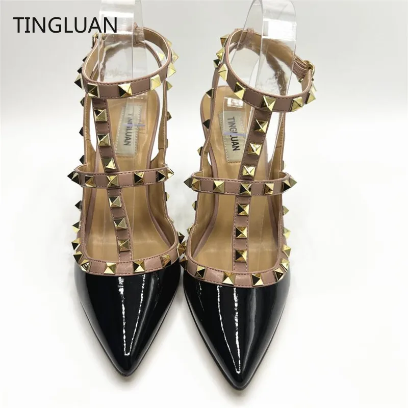 Luxury Woman Sandals High Heels Sexy Rivets Shoes 2022 Summer Genuine Leather Sandals 6cm 8cm 10cm Wedding Shoes 35-44 No Box