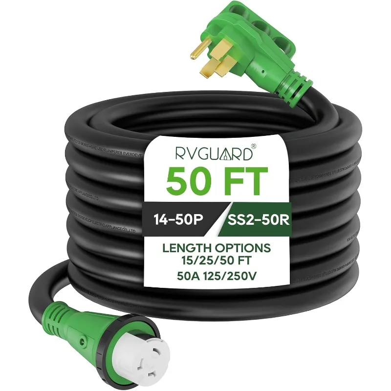 

50 Amp 50 Foot RV Power Cord, 14-50P to SS2-50R Generator Extension Cord, Heavy Duty STW Cord with LED Power Indicator