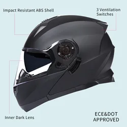 GHB-160 Motorcycle Helmet Flip Up Full Face Casco ADV Moto De Capacete Open Face Modular Casque Kask Dual Lens ECE DOT Approved
