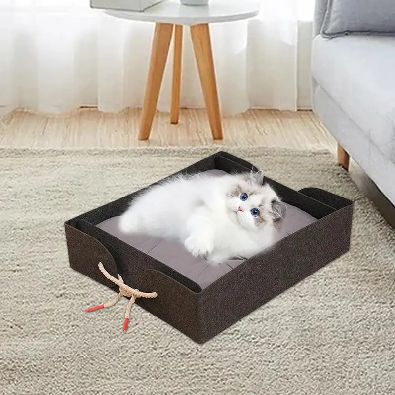 

Rectangle Pet Bed Warm Cat Bed Foldable Small Cat Bed Calming Cat Beds For All Weather Indoor Cats