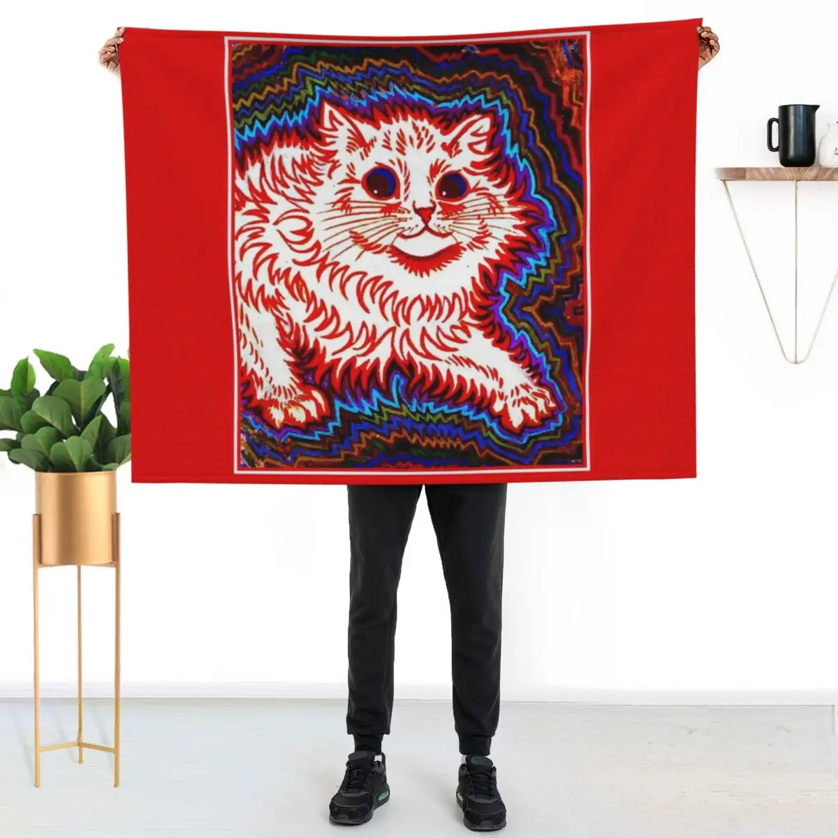 ORANGE CAT : Vintage Louis Wain Abstract Psychedelic Print Throw Blanket wednesday For Decorative Sofa Luxury Blankets