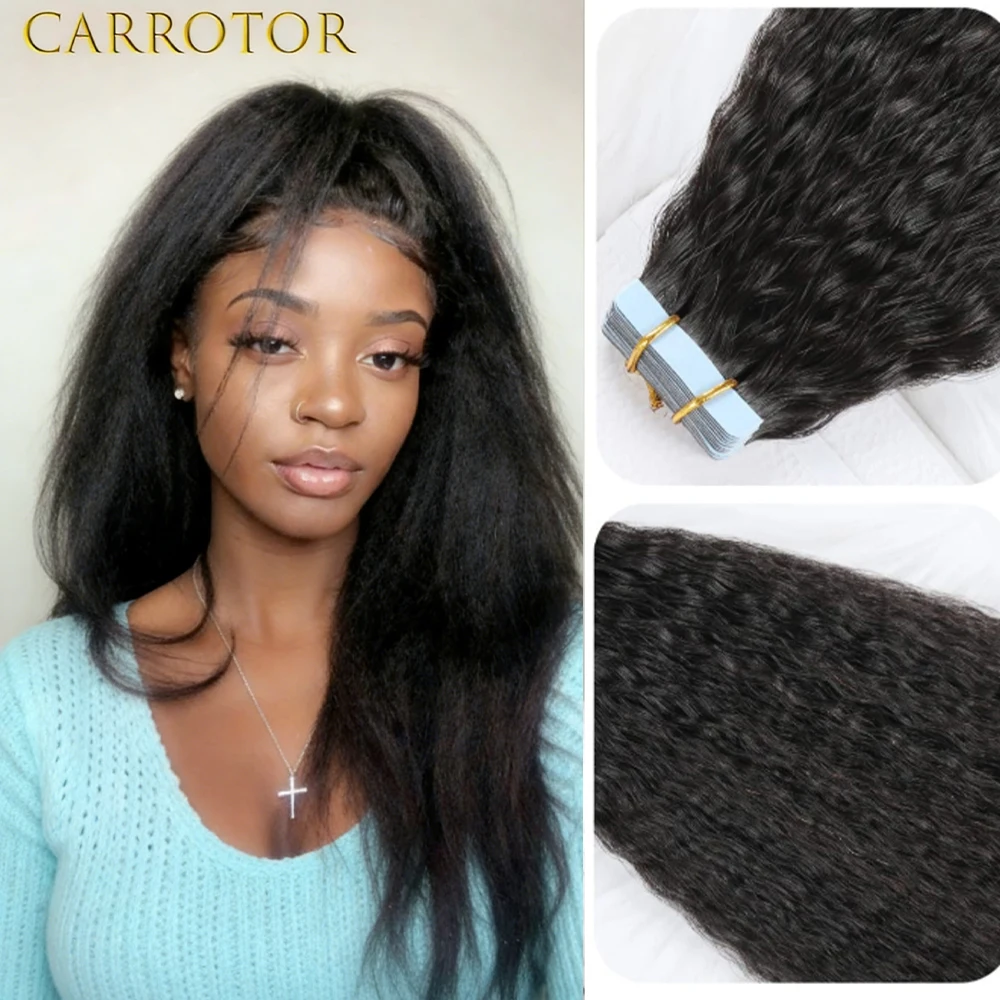 

Накладные пряди для волос Afro Kinky Straight Tape In Extensions, натуральный черный цвет, из настоящих человеческих волос, с невидимым клеевым покрытием, для ежедневной укладки, для женщин.