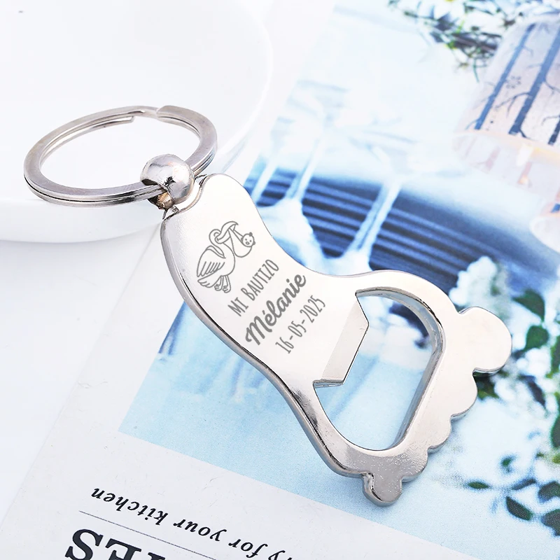 

Baptism Gifts for Guests Christening Favors Personalized Foot Shaped Keychain Bottle Openers Baby Shower Souvenirs