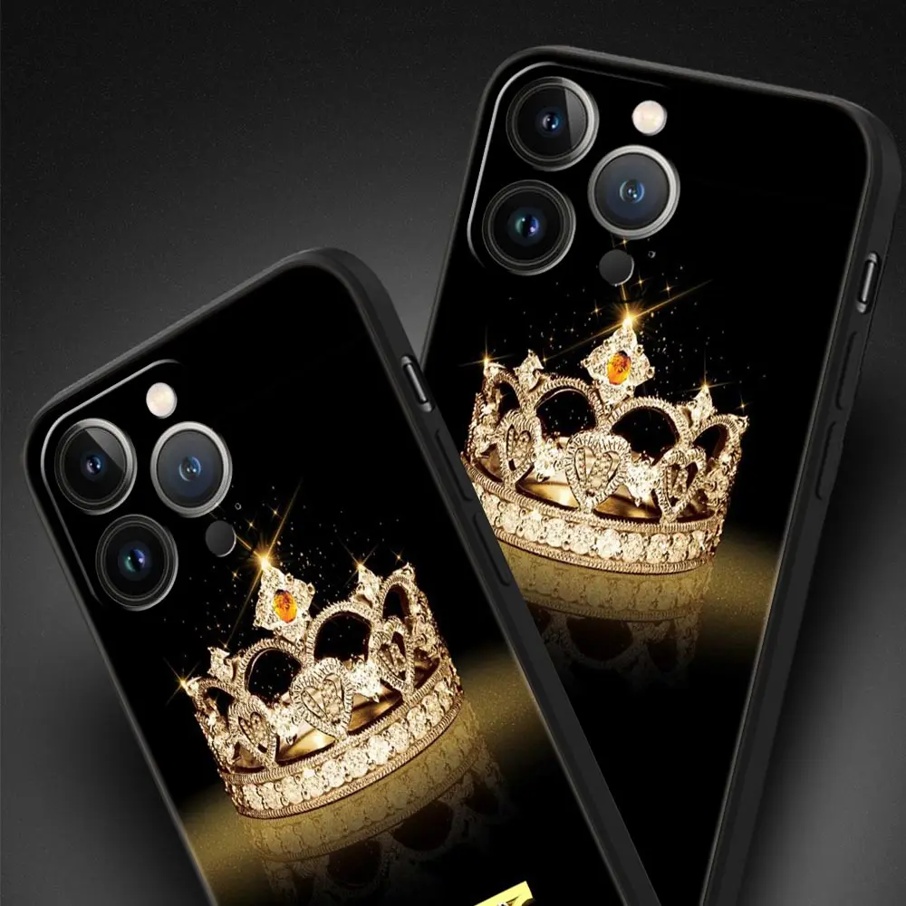 Luxury Phone Case For iPhone 11 12 13 15 16 14 Pro Max X XR XS 7 8 Plus 2020 Soft Cover Funda Fashion Diamond Crown Letter A