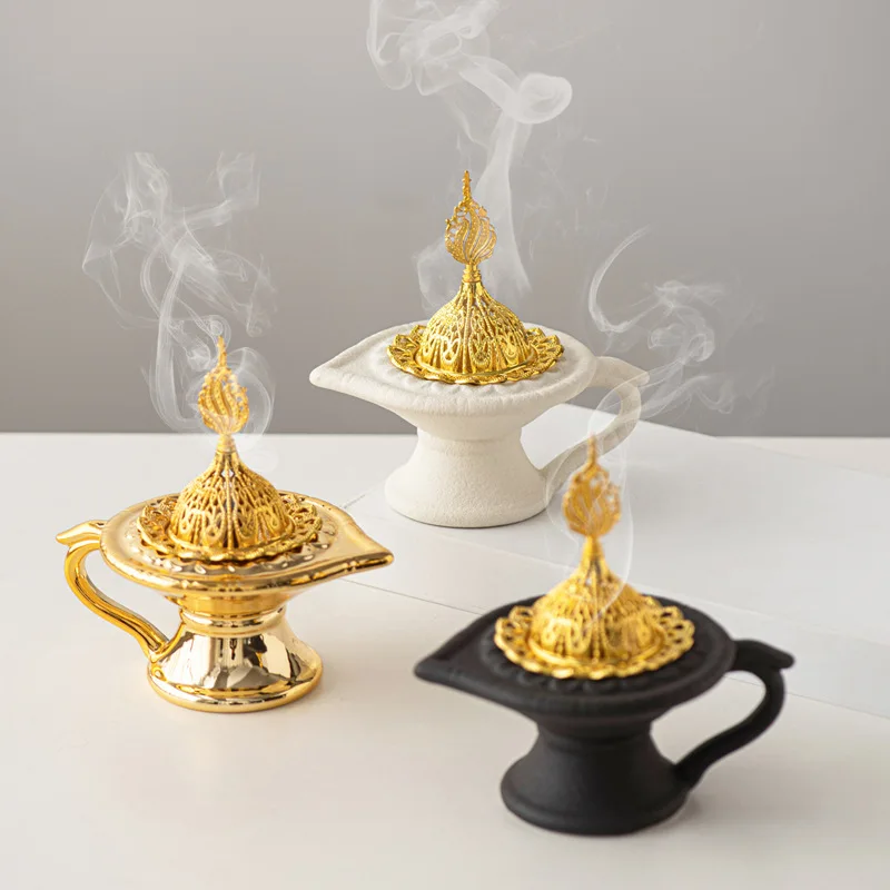 Ramadan Golden Aromatherapy Stove Ceramic Magic Lamp Aromatherapy Stove Home Desktop Decoration Middle Eastern Festival Gifts