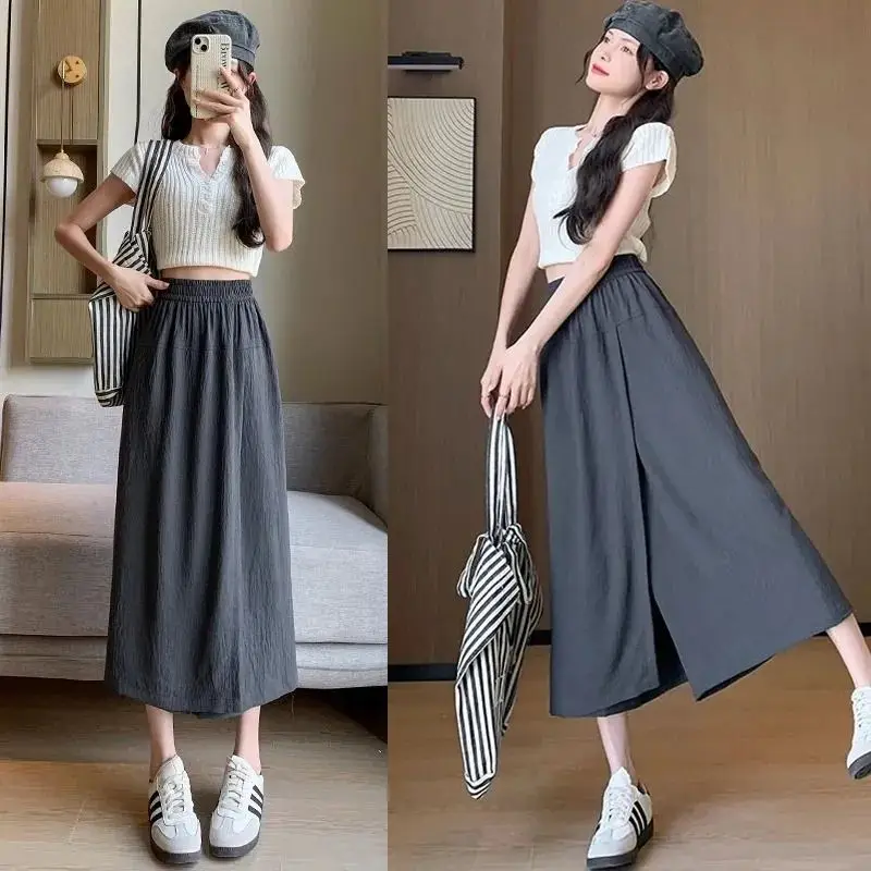Summer Skirt Pants New Worn Twice Loose Figure Wide Leg Pants Women's Small Fresh Cropped Pants