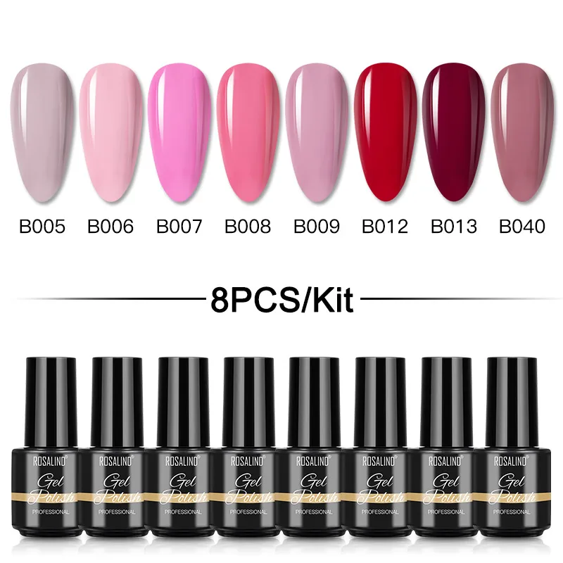 ROSALIND 8pcs Nail Gel Nail Polish Kit lacca Semi permanente UV smalto per unghie Base ibrida Top Coat fornitura professionale per Nail Art