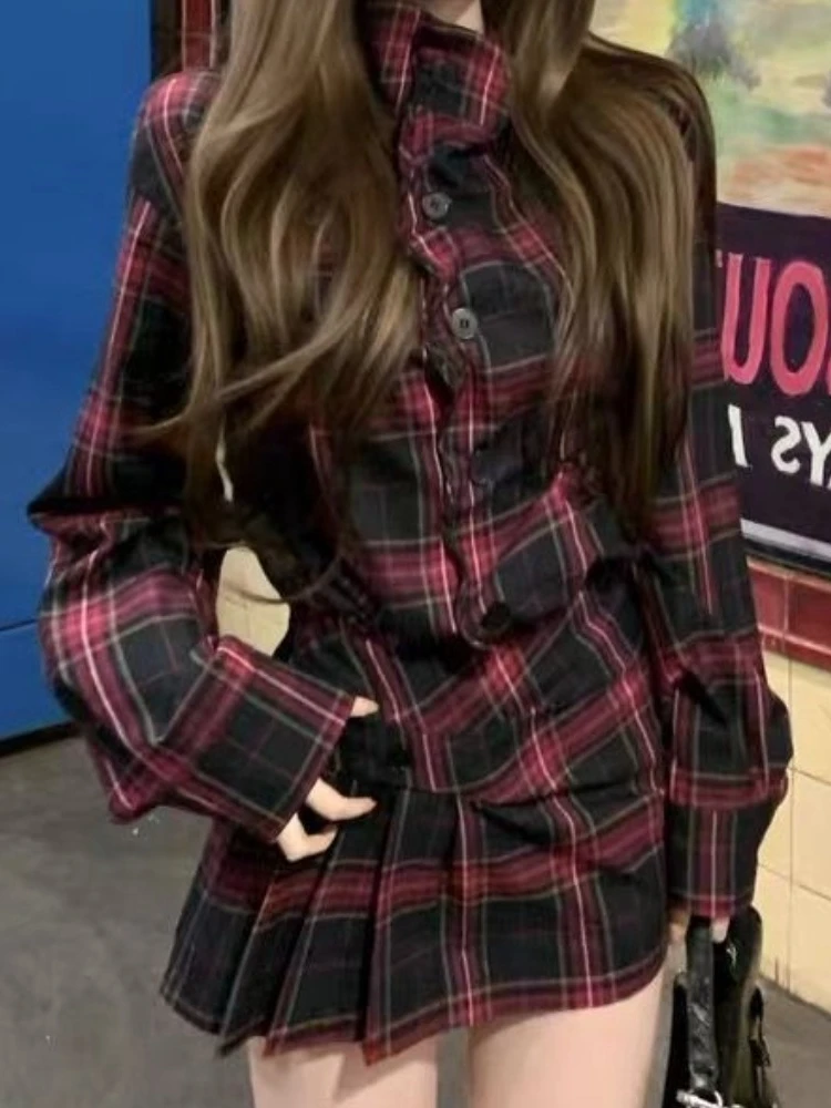 Dark Academia Halloween Abito scozzese vintage New Chic Manica lunga monopetto Abiti a pieghe Autunno High Street Clothes 2025