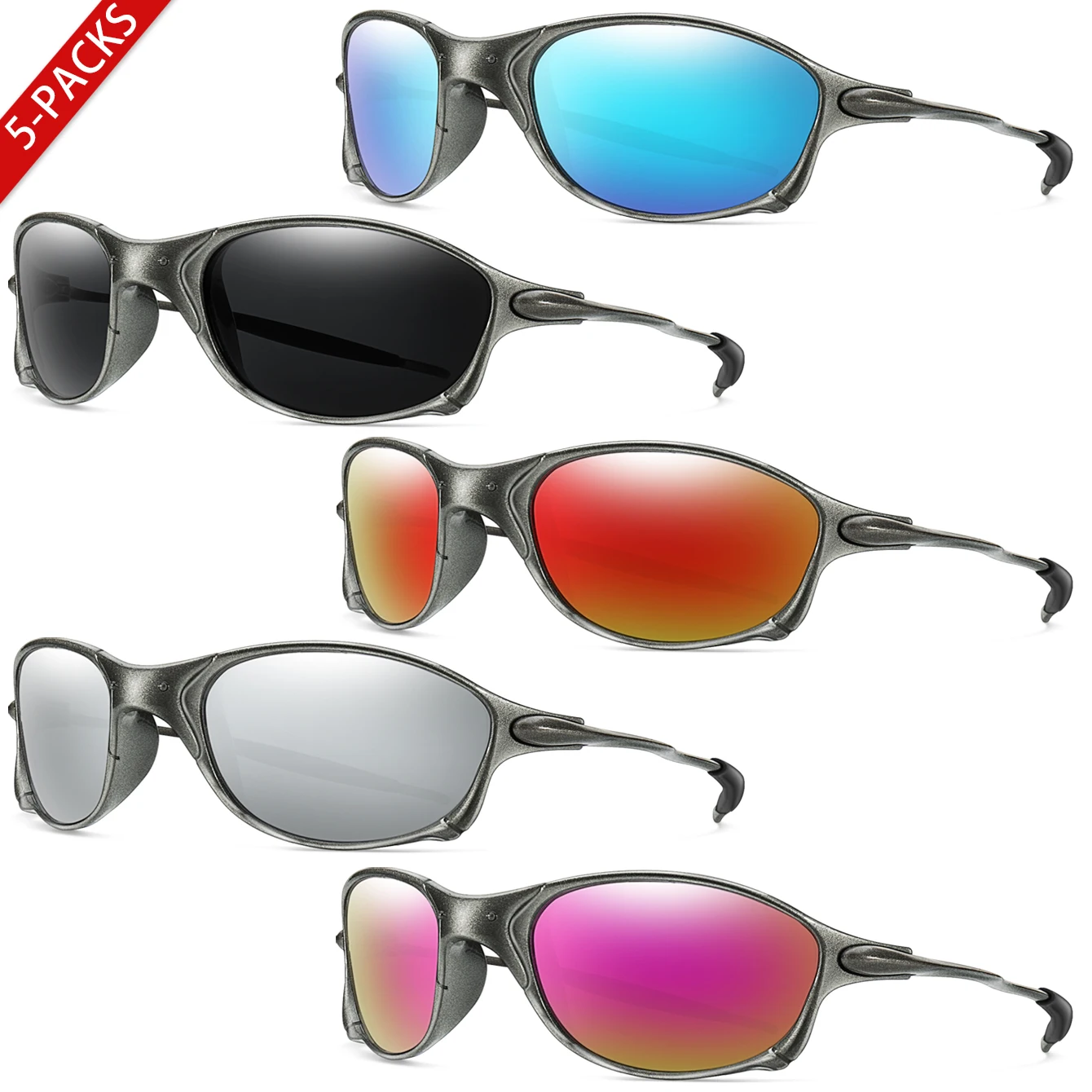 1 et 5 paires de lunettes de soleil de pêche unisexes avec monture en métal, protection UV pour les sports de plein air, cyclisme, course à pied, randonnée, conduite