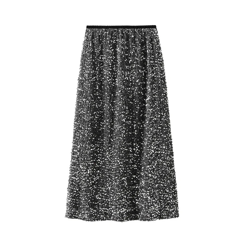 Ohryiyie Nieuwe Parel Kralen A-Lijn Rok Vrouwen Herfst Winter Mode Lovertjes Hoge Taille Rok Vrouw Midi Lange Party Rokken Dame