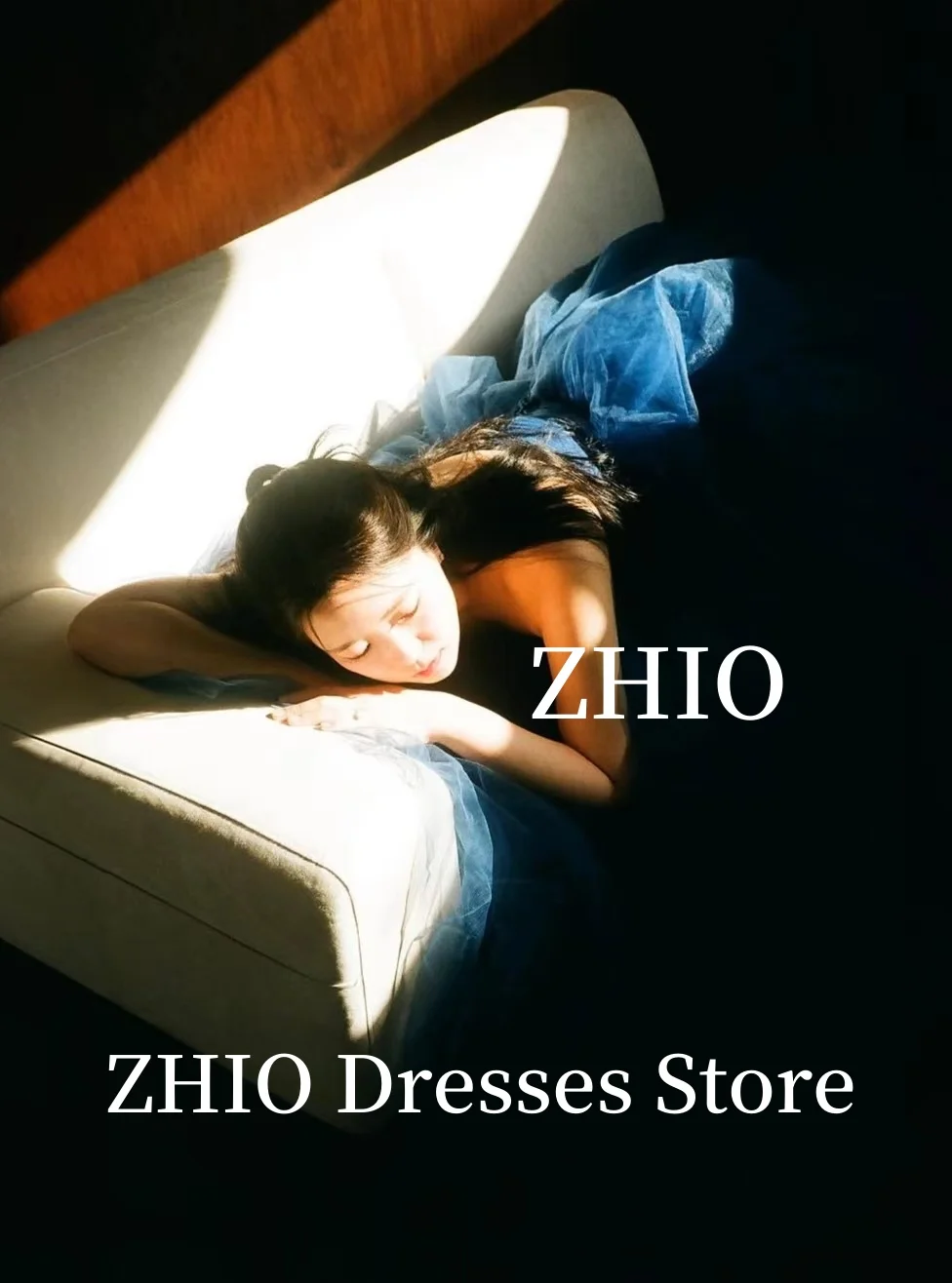 ZHIO Elegantes dunkelblaues Hochzeitskleid, A-Linie, trägerlos, Tüll, Korea, Fotoshooting, bodenlanges Brautkleid, individuelle Prinzessin