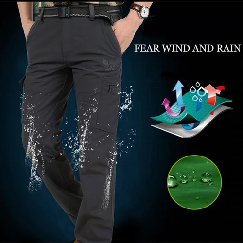 Imagen 2 del producto Pantalones tácticos para trabajo al aire libre, pantalones Cargo informales de invierno para hombre, pantalones impermeables con forro polar, ropa de trabajo elástica para senderismo y viajes, 2024