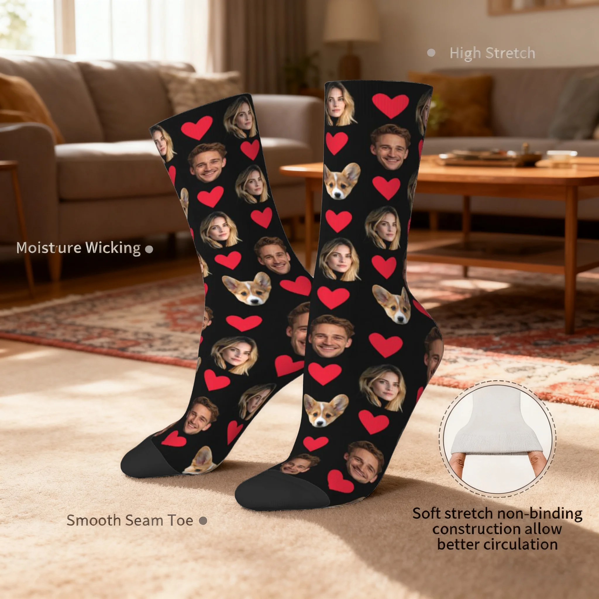 جوارب مخصصة للرجال والنساء، جوارب تعبير مضحكة على الوجه، جوارب مخصصة للصور، هدايا عيد الميلاد #5