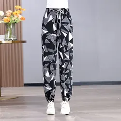 Women Summer Trend Fashion Simplicity Printing High Waist Ninth Pants Women Clothes Casual Loose Temperament Ankle Binding Pants