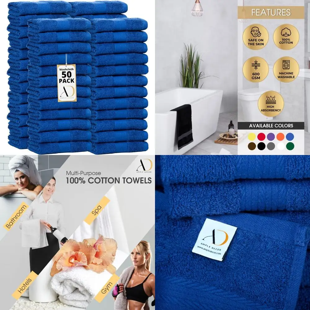 

Cotton Washcloths Set - 50 Pack, 12x12 Inches, 100% Soft Absorbent Cotton, High GSM, Machine Washable, Oeko-Tex Certified, Eco-F