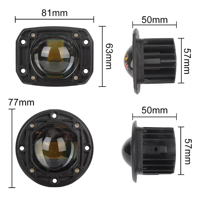 3 Zoll 8D LED-Linse Fahr-Arbeitslicht 30 W zweifarbige Unterputz-Nebelscheinwerfer quadratisch rund für Off-Road 4x4 LKW SUV ATV Motorrad – Detail 7
