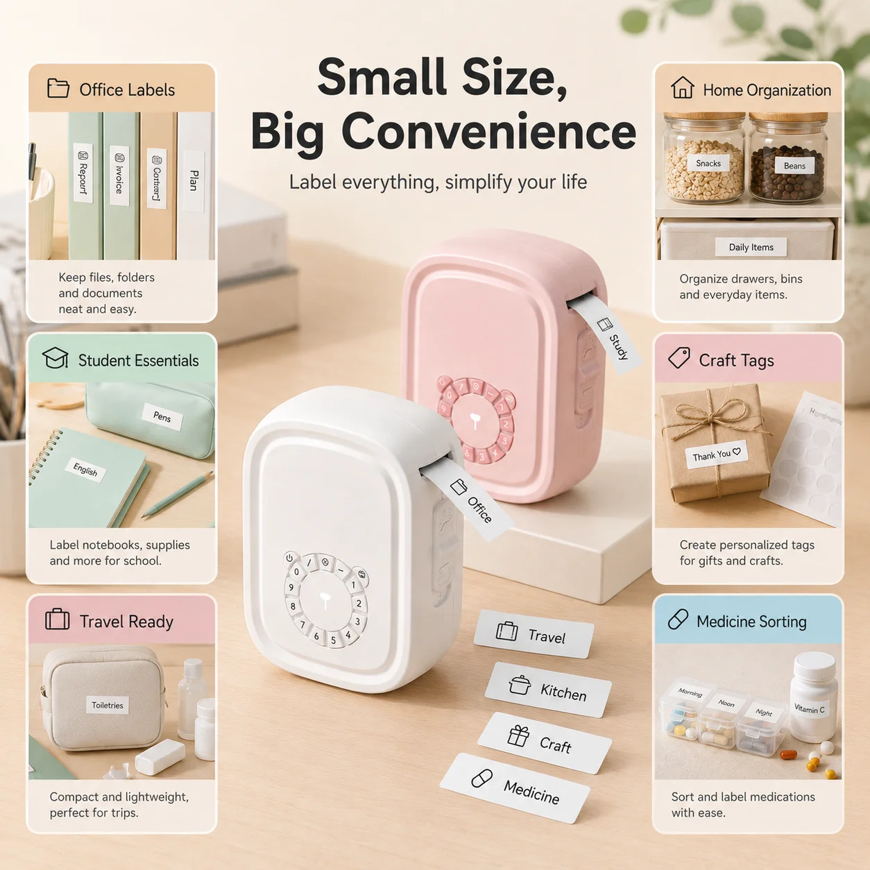 Portable Wireless Label Printer with DIY Template Compatible Android iOS - Home & Office Use Printing Device