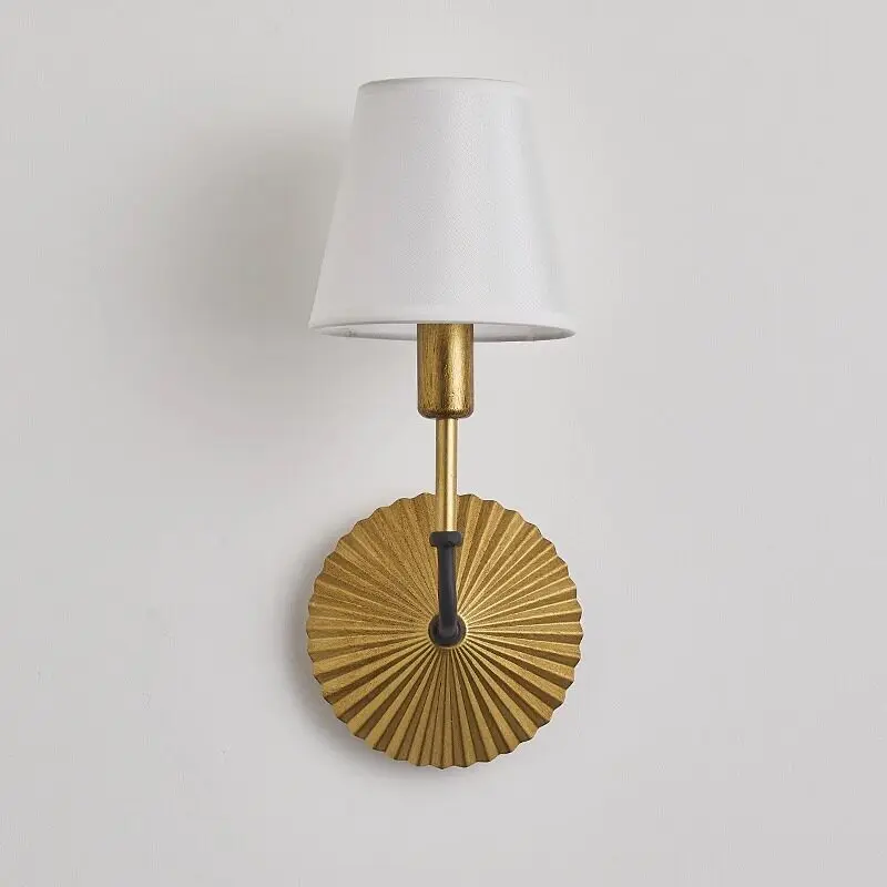 Sector Vintage Gold Led Candle Wall Lamp Linen Lampshade Bedroom Bedside Living Room Hotel Project Wall Sconce Lighting Fixtures