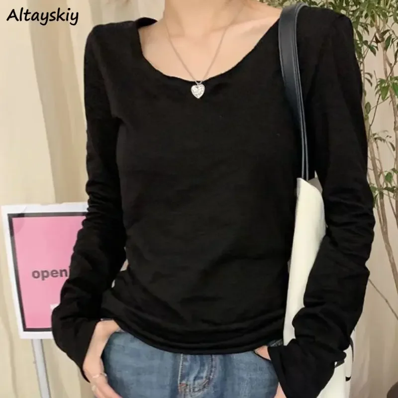 T-shirts Women Spring Temper Pure Colors Casual Baggy O-neck Chic Simple Ulzzang Clothing All-match Classic Fashion Ins Harajuku