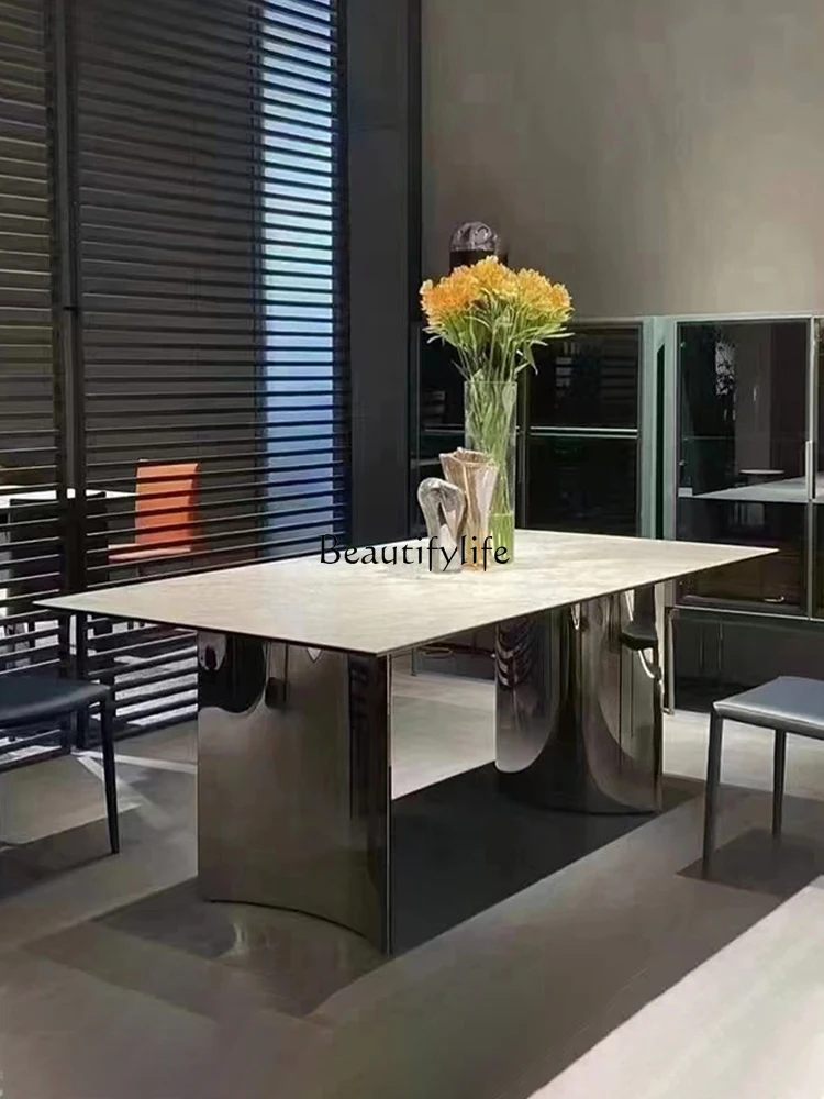 

yj21 Italian Style Luxury Stone Pattern Rock Plate Dining Table and Chairs Modern Minimalist Light Luxury High-end Rectangular