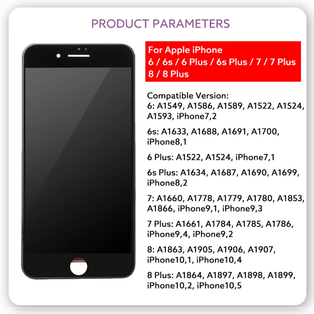 AAA+ Display For iPhone 6 6S 6SP 7 7P LCD Touch Screen Digitizer Assembly For iPhone 8 Plus OEM Display Support True Tone