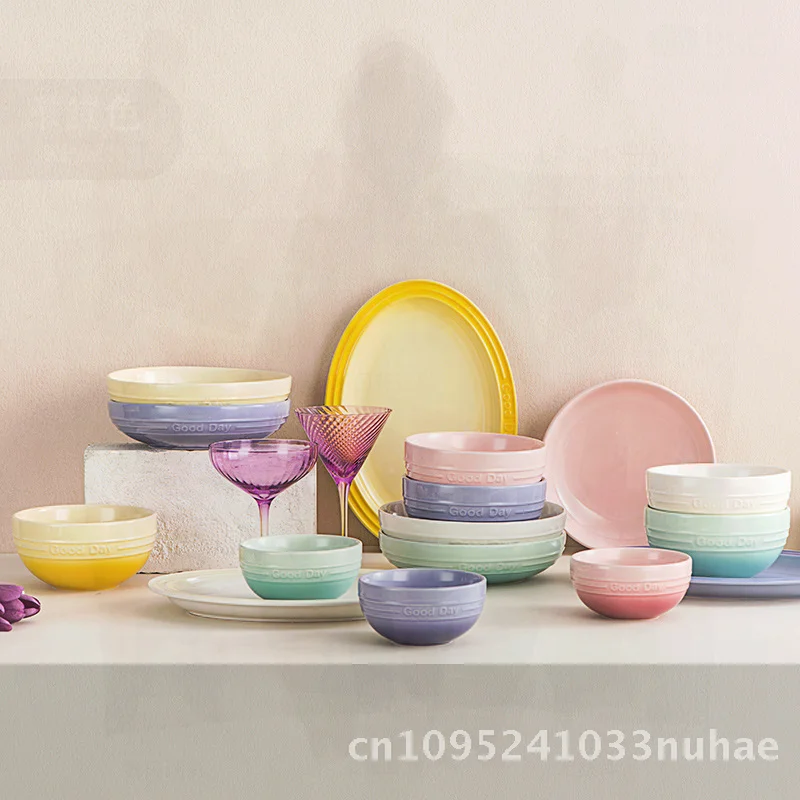 Cuenco de porcelana de Color degradado, plato de pescado para sopa de arroz, estilo moderno, ligero y lujoso, regalo de inauguración de la casa, apto para microondas