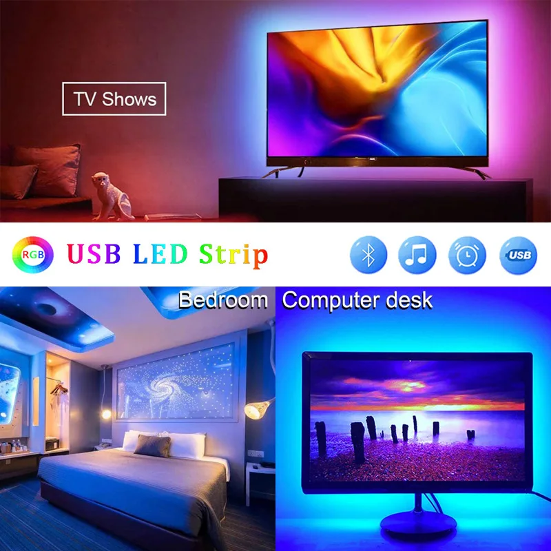 USB LED Strip Lights Bluetooth RGB 5050 2835 5V RGB LED Lamp Ribbon Flexible Light For Room Decoration TV BackLight Diode Tape